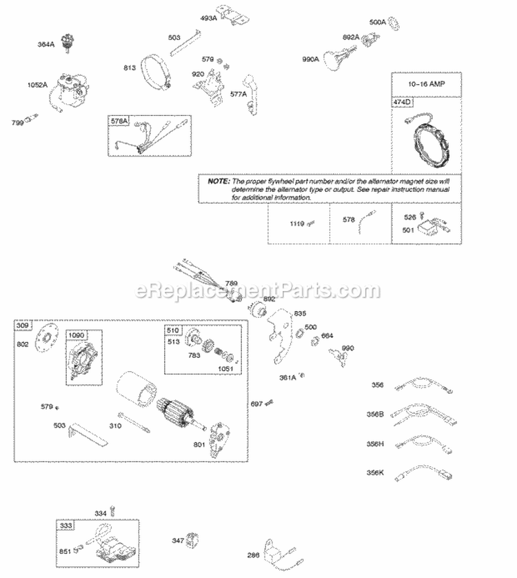 Electrical Starter Ignition Diagram and Parts List for 21T202-0122-G1  Briggs and Stratton Engine